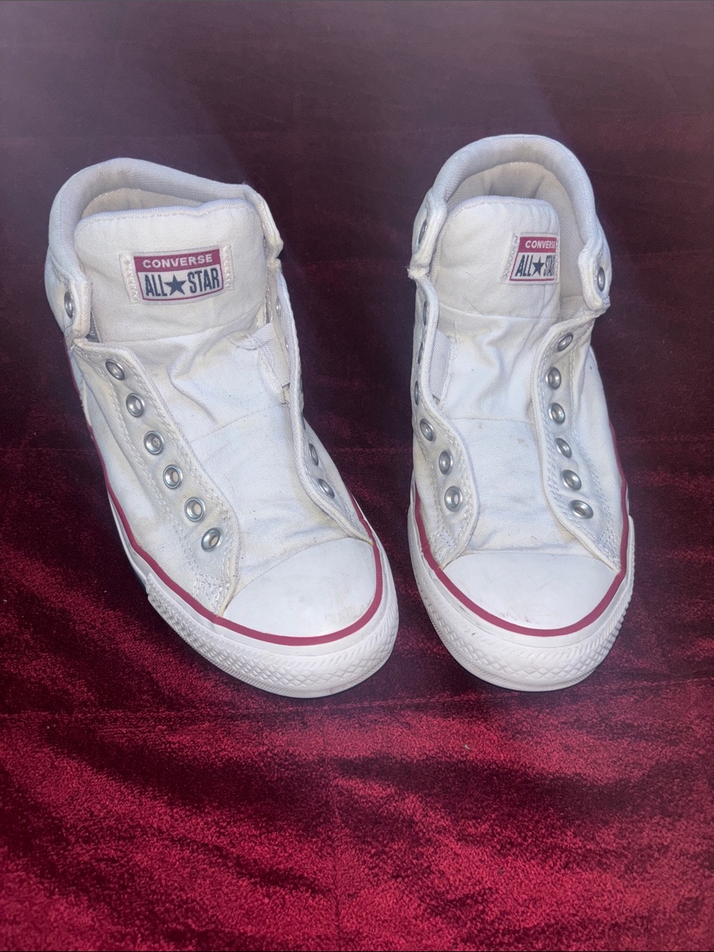 Converse Kids White High-Top Sneakers with Red Trim